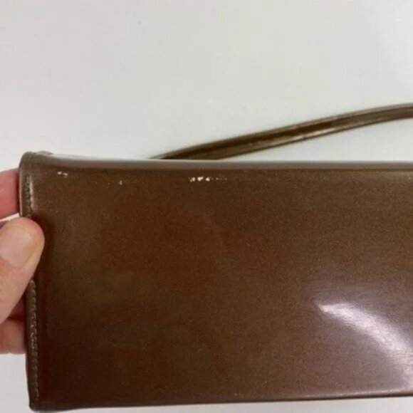 VINTAGE Patent Vinyl Kelly Style Box Purse Top Handle Satchel - Picture 10 of 10